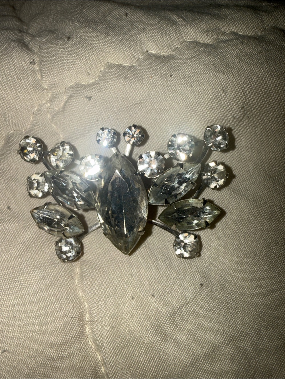 Clear Crystal Floral Cluster Brooch - Silver Tone